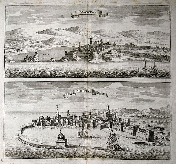 MERIAN, M., Navarino, Modon., antique map, old maps