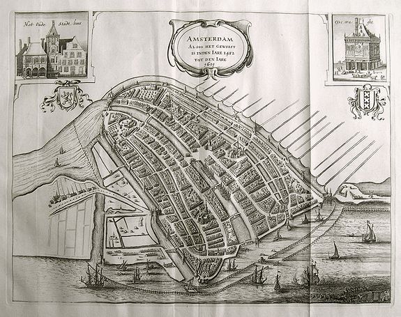 SMIENT, O. / J., AMSTERDAM alsoo het geweest is inden jare 1482 tot den jare 1601., antique map, old maps