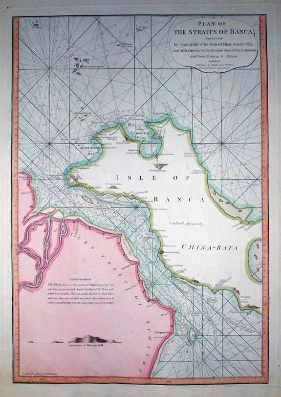 LAURIE, R. & WHITTLE, J., Plan of the Straits of Banca..., antique map, old maps