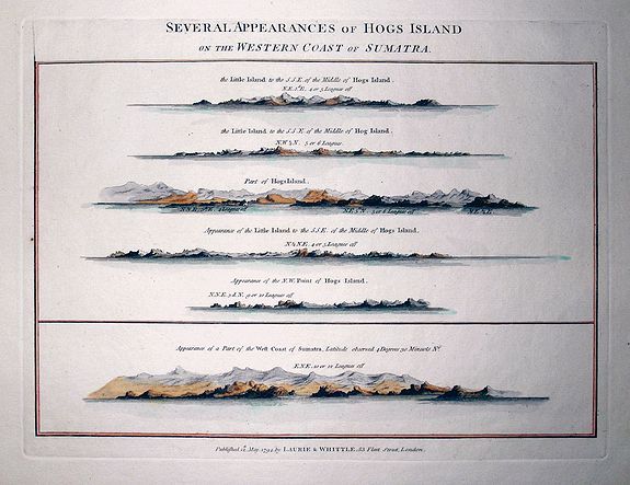 LAURIE, R. & WHITTLE, J., Several Appearances of Hogs Island on the Western Coast of Sumatra., antique map, old maps
