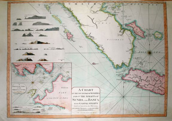 LAURIE, R. & WHITTLE, J., A Chart of the South Part of Sumatra and of the Straits of Sunda and Banca with Gaspar Straits..., antique map, old maps