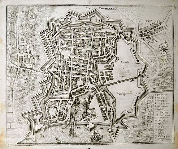 MERIAN, M., La Rochelle., antique map, old maps