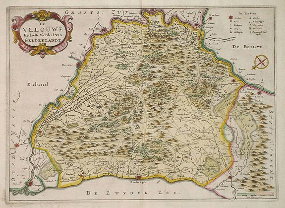 VAN GEELKERCKEN, N., De Velouwe, Het laeste Vierdeel van Gelderlandt., antique map, old maps