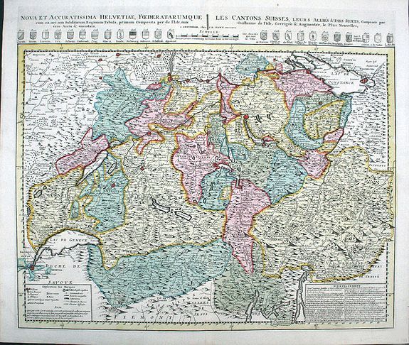 ELWE, J. B., Nova et Accuratissima Helvetiae Foederatarumque… per de l’Isle, antique map, old maps