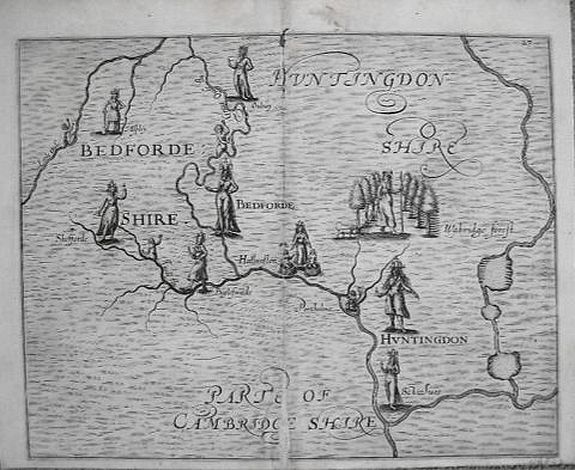 DRAYTON, M., Polyolbion Bedfordshire & parts of Cambridgeshire., antique map, old maps