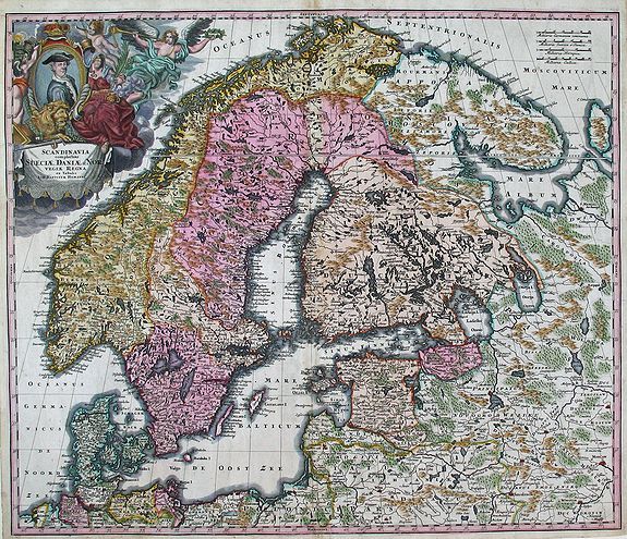 HOMANN, Johann Baptist , SCANDINAVIA complectens SUECIAE, DANIAE, & NORVEGIAE, REGNA. ex Tabula Joh. Baptista Homann. , antique map, old maps