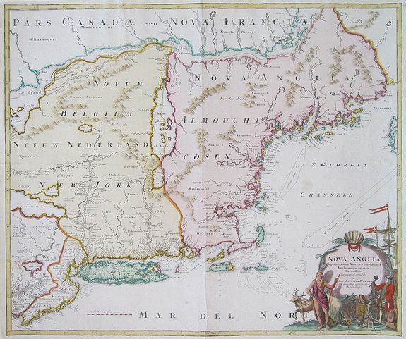 HOMANN, Johann Baptist , Nova Anglia Septentrionali Americae implantata Anglorumque coloniis ... . florentissima....... Ioh. Baptista Homann Sac. Caes Maj........, antique map, old maps