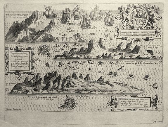 VAN LINSCHOTEN, J.H., Vera effigies et delineatio Insulae Ascenscio nuncupatae sitae in altitudine 8 graduum ad austrum lineae aequinoctialis., antique map, old maps