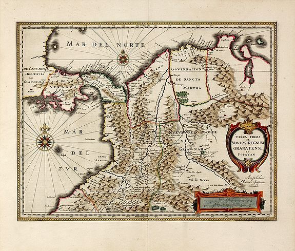 JANSSONIUS, J., Terra Firma et Novum Regnum Granatense et Popayan., antique map, old maps