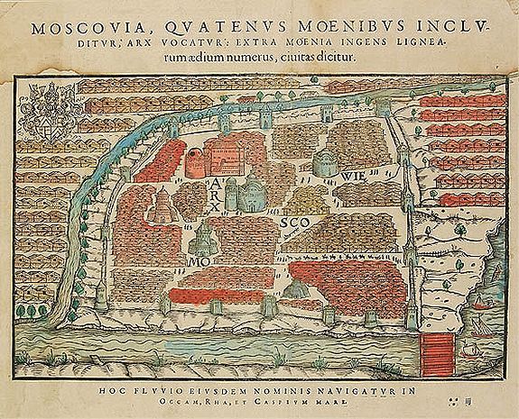 HERBERSTEIN, S., MOSCOVIA, QUATENUS MOENIBUS INCLUDITUR ARX VOCATUR EXTRA MOENIA INGENS, antique map, old maps