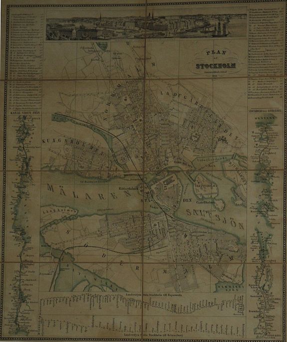 BONNIER, Albert., Plan af Stockholm Genomseddoch rättad 1866., antique map, old maps