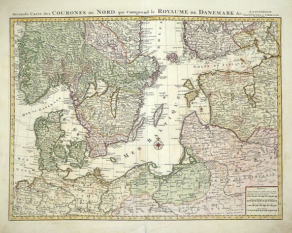 DE L'ISLE, Guillaume. J. Covens & C. Mortier, Seconde Carte des COURONES DU NORD qui Comprend le ROYAUME DE DENEMARK &c. , antique map, old maps