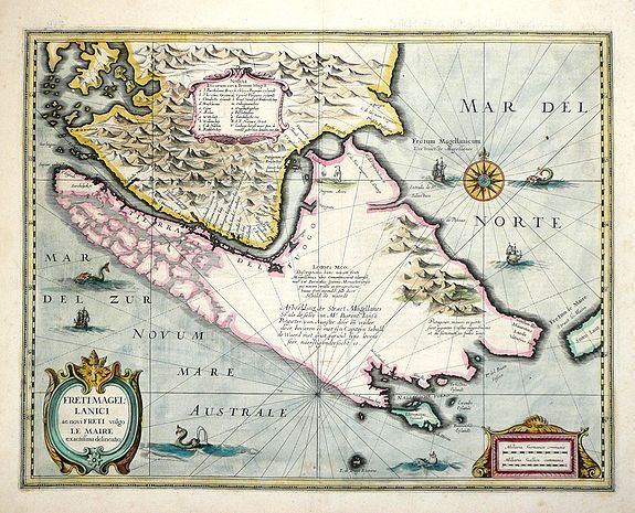JANSSONIUS, J., Freti Magellanici ac novi Freti vulgo Le Maire exactissima delinatio..., antique map, old maps