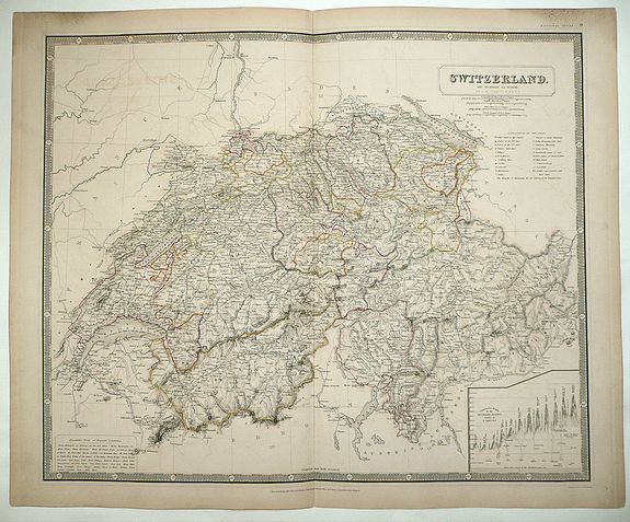JOHNSTON, A.K., Switzerland (Die Schweiz; La Suisse), antique map, old maps