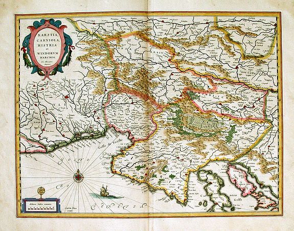 BLAEU, W.J., KARSTIA CARNIOLA HISTRIA et WINDORVM MARCHIA Ger. Mercatore Auctore. Guiljel Blaeu excudit., antique map, old maps
