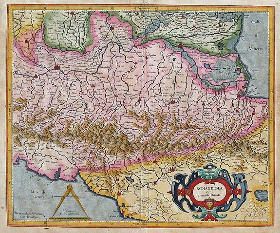 MERCATOR, G., ROMANDIOLA cum Parmensi Ducatu Per Gerardum Mercatorem. , antique map, old maps