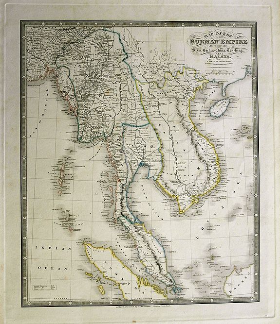 WYLD, J., Map of the Burman Empire including also Siam, Cochin-China,Ton-King and Malaya from Calcutta to Hong Kong., antique map, old maps