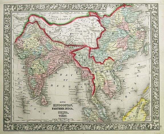 MITCHELL, S. A., Map of Hindoostan, Farther India, China, and Tibet., antique map, old maps