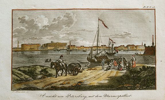 BLASCHKE, J., Ansicht von Petersburg, mit dem Marmorpallast., antique map, old maps