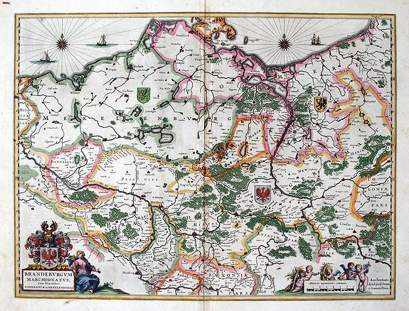 BLAEU, W., Brandenburg, Pommern, Mecklenburg, with Berlin : BRANDEBURGUM MARCHIONATUS Ducatibus Pomeraniae et Mekelenburg. Amsterdami Apud Guiljelmum et Ioannem Blaeu., antique map, old maps