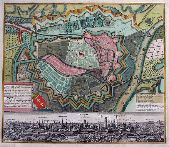 SEUTTER, M. G., Dantiscum f. Gedanum.../ Dantzig eine berühmte..., antique map, old maps