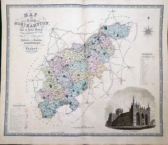 GREENWOOD, C / J. , MAP OF THE County OF NORTHAMPTON, from an Actual Survey made in the years 1825 & 1826 by Christopher and John Greenwood, antique map, old maps