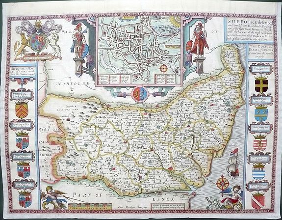 SPEED, J., Suffolke described and divided into Hundreds. . ., antique map, old maps