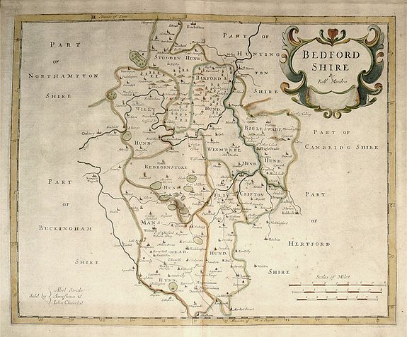 MORDEN, R., Bedfordshire., antique map, old maps