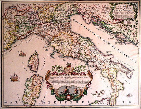 DE ROSSI, / Giacomo Cantelli da Vignola, L’Italia con Le sue Poste e Strade Principali descritta da Giacomo Cantelli. . ., antique map, old maps