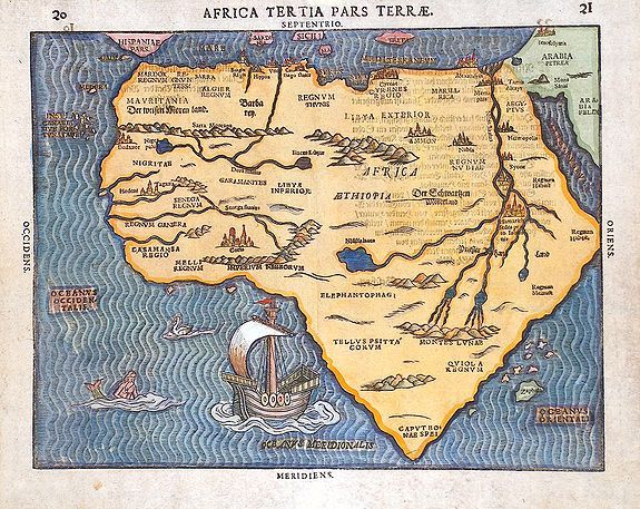 BÜNTING, Heinrich, Africa tertia pars terrae., antique map, old maps