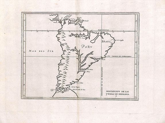 DE HERRERA, Antonio, Descripcion de las yndias de mediodia., antique map, old maps