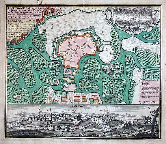 SEUTER, M., Temeswaria Oppidum superioris Hungariae. . ., antique map, old maps