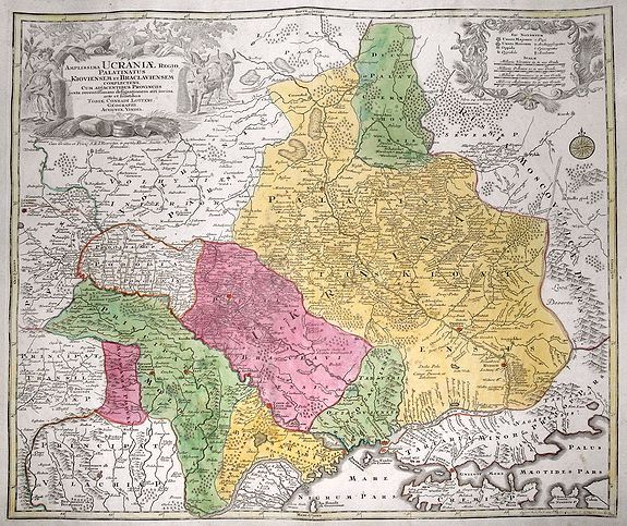 LOTTER, T. C., Amplissima Ucraniae Regio, Palatinatus Kioviensem et Braclaviensem..., antique map, old maps