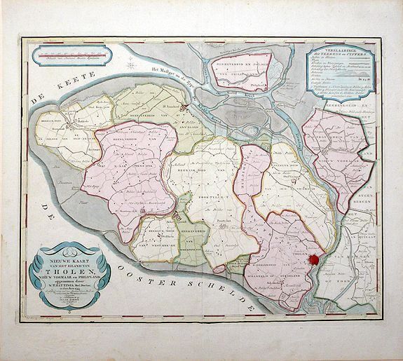 W.T. Hattinga - Isaac Tiirion, Nieuwe Kaart van het Eilanden van Tholen, by W.T. Hattinga., antique map, old maps