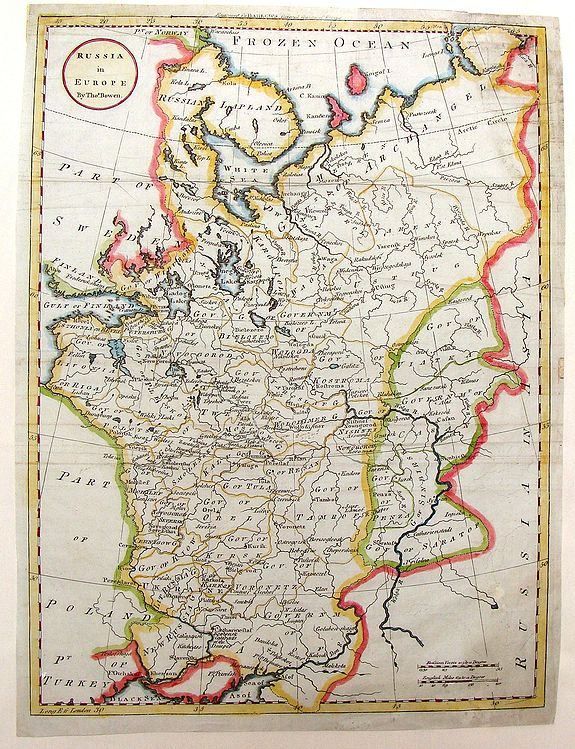 BOWEN, T., Russia in Europe by Thos. Bowen, antique map, old maps