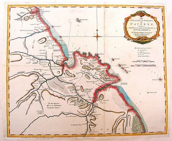 JEFFREYS, T., The Island & Colony of Cayenne Subject to the French, on the Continent of South America., antique map, old maps