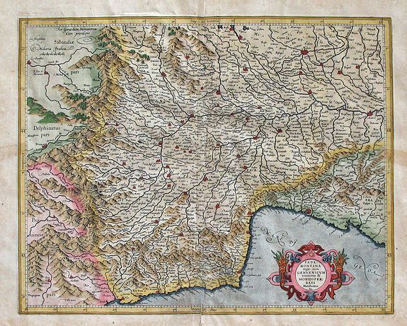MERCATOR, G., PEDEMONTANA regio cum GENVENSIUM ... Per Gerardum Mercatorem. , antique map, old maps