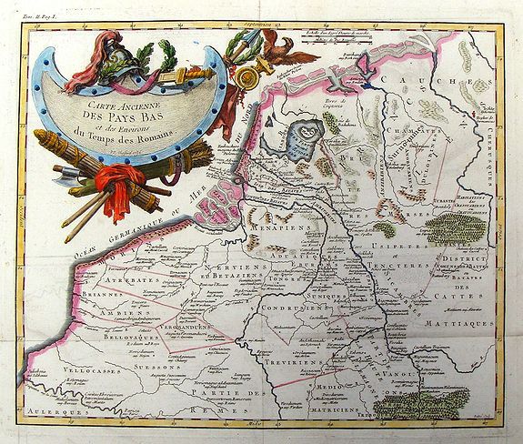 CHOFFARD, P.P.,, Carte Ancienne des Pays Bas et des Environs du Temps des Romains., antique map, old maps