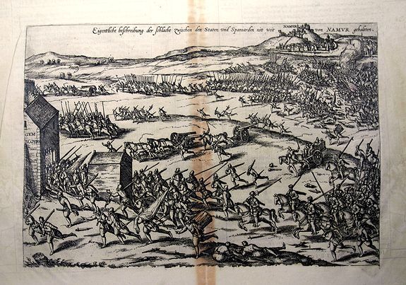 HOGENBERG, F., Eigentliche Beschreibung der Schlacht zwischen den Staten und Spaniarden nitt weit von Namur gehaltten., antique map, old maps