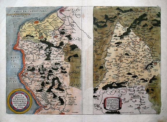 ORTELIUS, A., Caletensium Et Bononiensium Ditionis Accurata Delineatio & Veromanduorum Eorum Que Confinium Exactissima Descriptio..., antique map, old maps