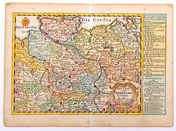 SCHREIBER, J., Reise Charte Durch Nieder Sachen, antique map, old maps