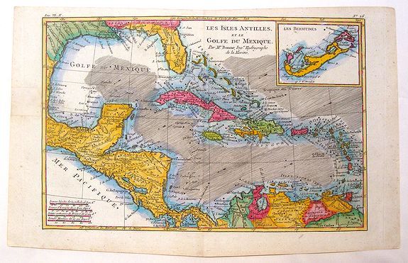 BONNE, R., Les Isles Antilles et le Golfe du Mexique., antique map, old maps