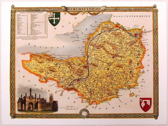 MOULE, T., Somersetshire., antique map, old maps
