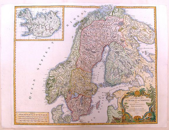 VAUGONDY, G., Les Royaumes de Suede et de Norwege., antique map, old maps