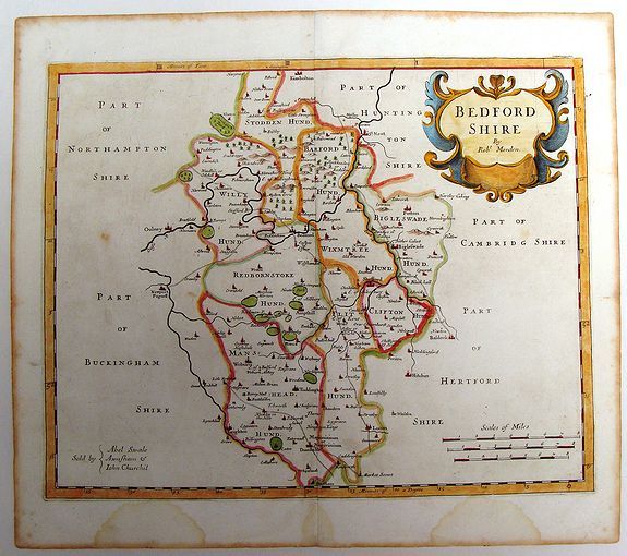 MORDEN, R., Bedfordshire., antique map, old maps