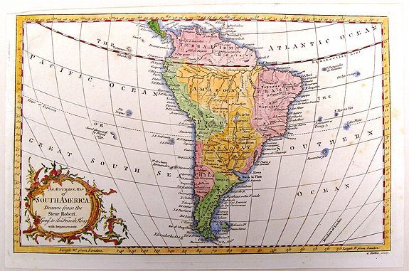 ROLLOS, G., An Accurate Map of South America Drawn from the Sieur Robert., antique map, old maps