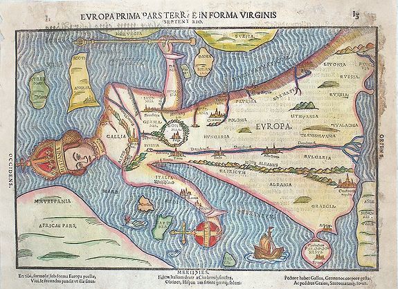 BÜNTING, H., Europa prima pars terrae in forma virginis., antique map, old maps