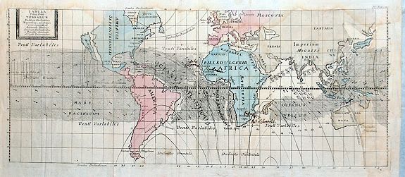 HALLY, E. (After), Tabula Totius Orbis Terrarum Exhibens Declinationes Magneticas, ad Annum 1700 composita ab Edmundo Halleyo simul cum Inclinationibus a Poundio observatis et Ventis Universalibus., antique map, old maps