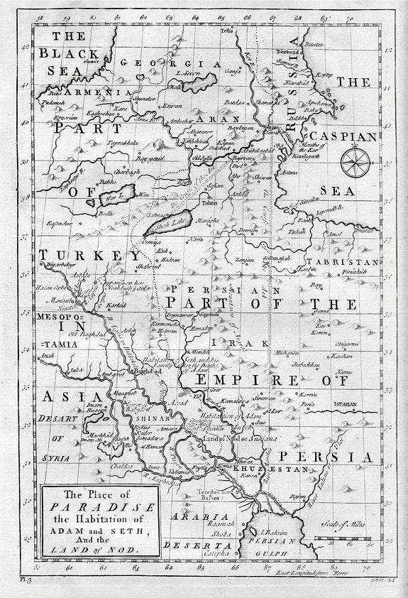 HINTON, J., The Place Of Paradise The Habitation Of Adam And Seth And The Land Of Nod., antique map, old maps