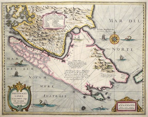 JANSSONIUS, J., Freti Magellanici ac novi Freti vulgo Le Maire exactissima delinatio. . ., antique map, old maps